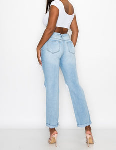 Distressed High Rise Boyfriend Jeans