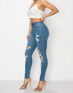 Distressed High Rise Skinny Jeans