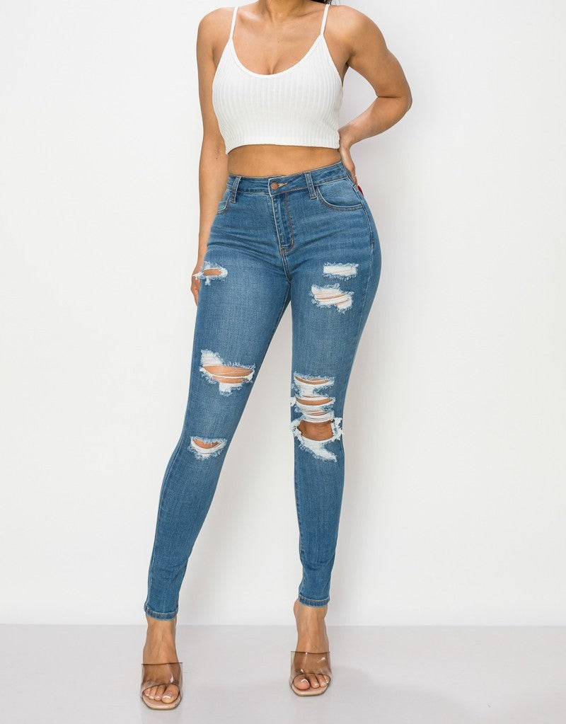 Distressed High Rise Skinny Jeans