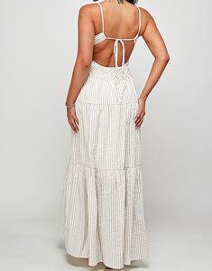 Ruffle Open Back Striped Maxi Dress