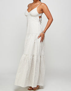 Ruffle Open Back Striped Maxi Dress