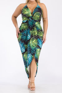 Tropical Print Ruched Bodycon Dress