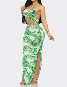 Tropical Print Halter Maxi Dress