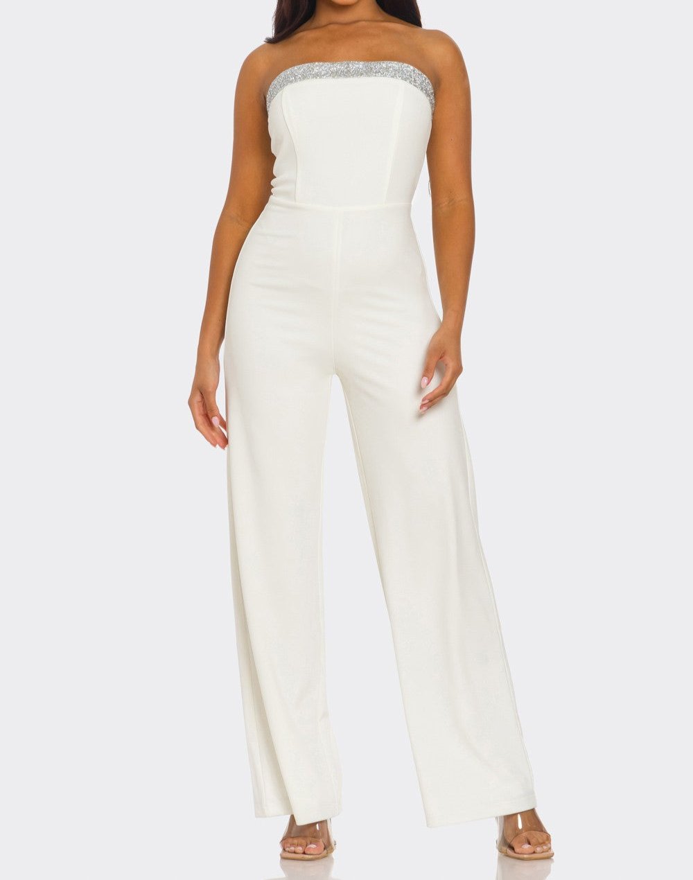 Embellished Bust Strapless Jumpsuit