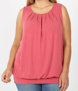 Plus Round Neck Pleated Top