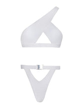 Load image into Gallery viewer, White Single Shoulder Strap Two Piece Swimsuit
