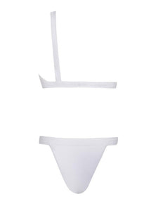 White Single Shoulder Strap Two Piece Swimsuit