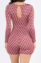 Load image into Gallery viewer, Heart Print Key Hole Long Sleeve Romper
