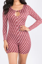 Load image into Gallery viewer, Heart Print Key Hole Long Sleeve Romper
