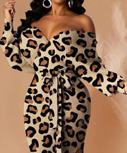 Load image into Gallery viewer, Off The Shoulder Long Sleeve Cheetah Print Dress
