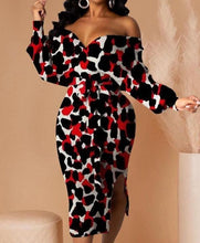 Load image into Gallery viewer, Off The Shoulder Long Sleeve Cheetah Print Dress
