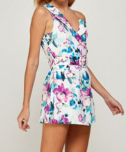 Single Shoulder Floral Print Romper