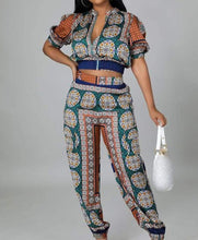 Load image into Gallery viewer, Zip Detail Crop Top and Bohemian Pants Set
