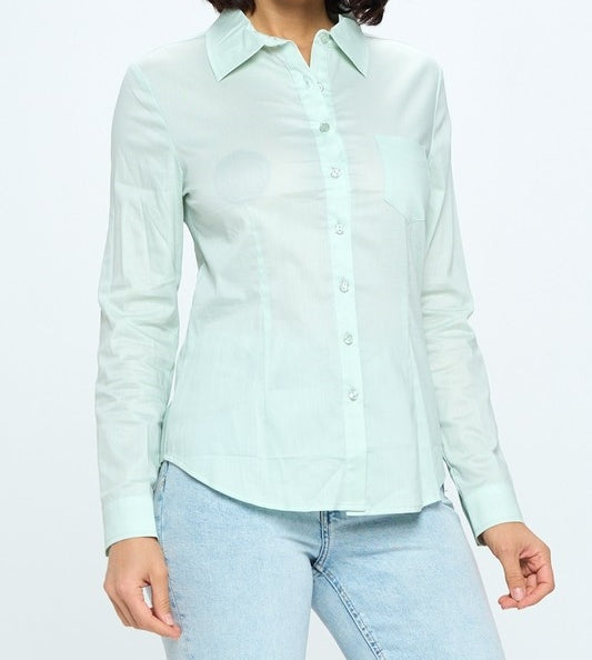 Button Down Long Sleeve Collared Top