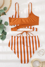 Load image into Gallery viewer, Striped Criss-Cross Bikini and High Waist Bottom Set
