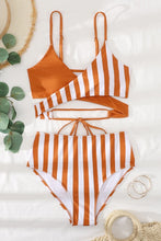 Load image into Gallery viewer, Striped Criss-Cross Bikini and High Waist Bottom Set
