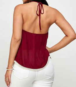 Lace Detail Backless Halter Top