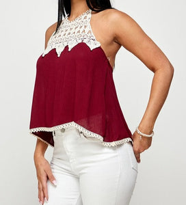 Lace Detail Backless Halter Top