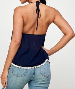 Lace Detail Backless Halter Top