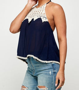 Lace Detail Backless Halter Top