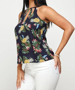 Pineapple Print Cut Out Halter Neck Top