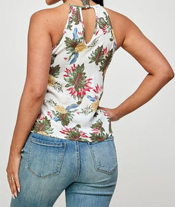 Pineapple Print Cut Out Halter Neck Top