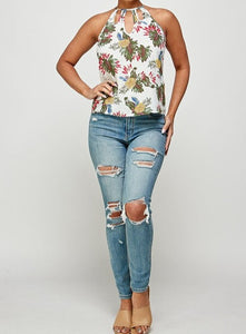 Pineapple Print Cut Out Halter Neck Top