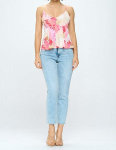 Spaghetti Strap Floral Print A Line Top