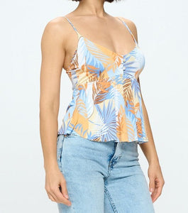 Spaghetti Strap Floral Print A Line Top