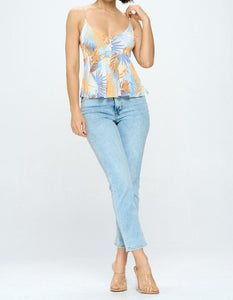 Spaghetti Strap Floral Print A Line Top