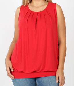 Plus Round Neck Pleated Top