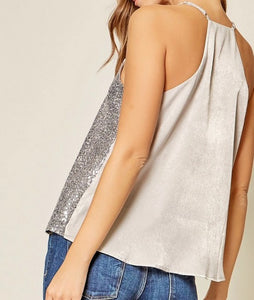 Sequin Satin Detail Cami Top Plus