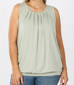 Plus Round Neck Pleated Top