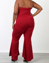 Load image into Gallery viewer, Strapless V Shape Flared Leg Jumpsuit
