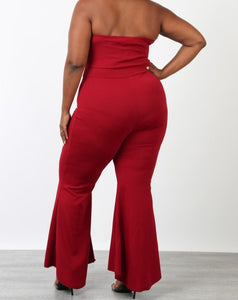 Strapless V Shape Flared Leg Jumpsuit