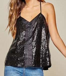 Sequin Satin Detail Cami Top Plus