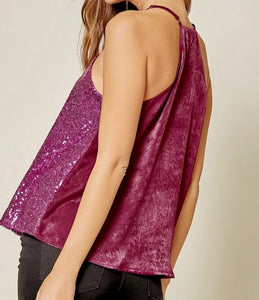 Sequin Satin Detail Cami Top Plus