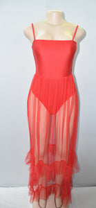 Red Sheer Mesh Dress-Dresses-Just 4 You Fashions Online Clothing Store Grand Cayman Cayman Islands