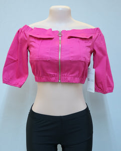 Pink Zip Through Crop Top-Tops-Just 4 You Fashions Online Clothing Store Grand Cayman Cayman Islands