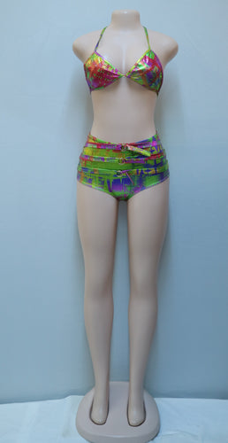 Multi-Color Shiny High Waist Bikini Set-Swimsuits-Just 4 You Fashions Online Clothing Store Grand Cayman Cayman Islands