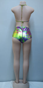 Multi-Color Shiny High Waist Bikini Set-Swimsuits-Just 4 You Fashions Online Clothing Store Grand Cayman Cayman Islands