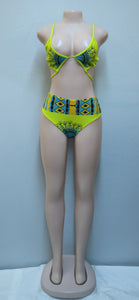 Green Pattern Cut Out Top & High Waist Bottom Bikini Set-Swimsuits-Just 4 You Fashions Online Clothing Store Grand Cayman Cayman Islands