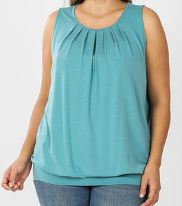 Plus Round Neck Pleated Top