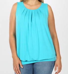 Plus Round Neck Pleated Top